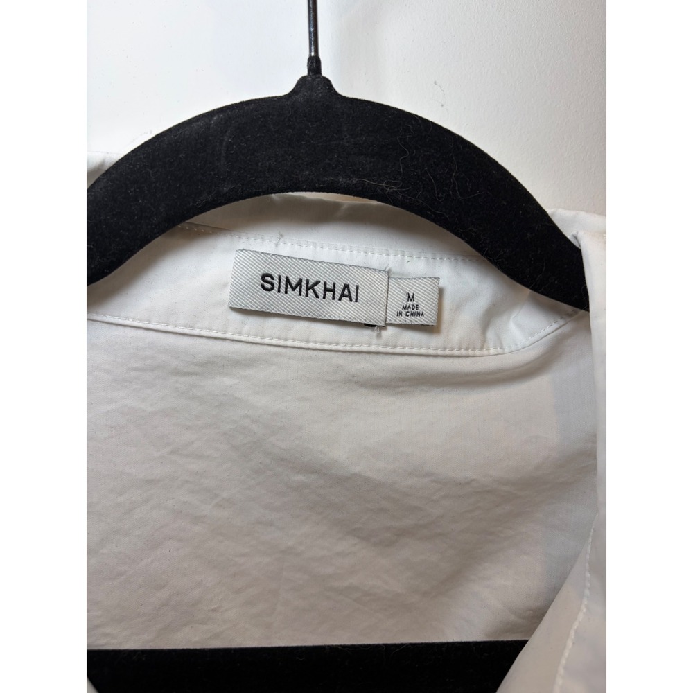 SIMKHAI White Cotton Blend Short Sleeve Elastic Hem Crop Polo Blouse Top Size M - Picture 3 of 8